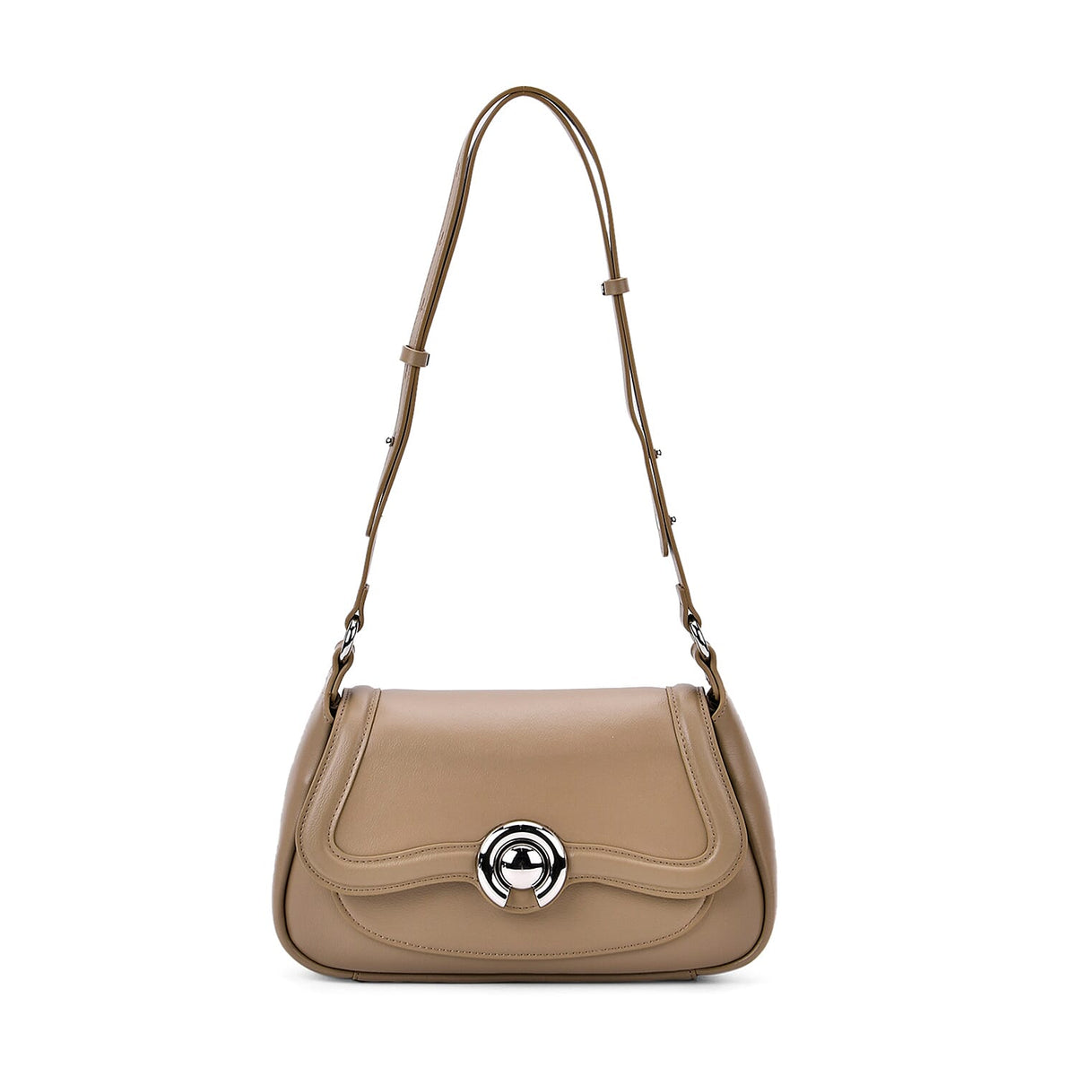 New Brand Launch - Grand Pelle Genuine Leather Crossbody Bag with Adjustable Strap - Khaki V32631049 0