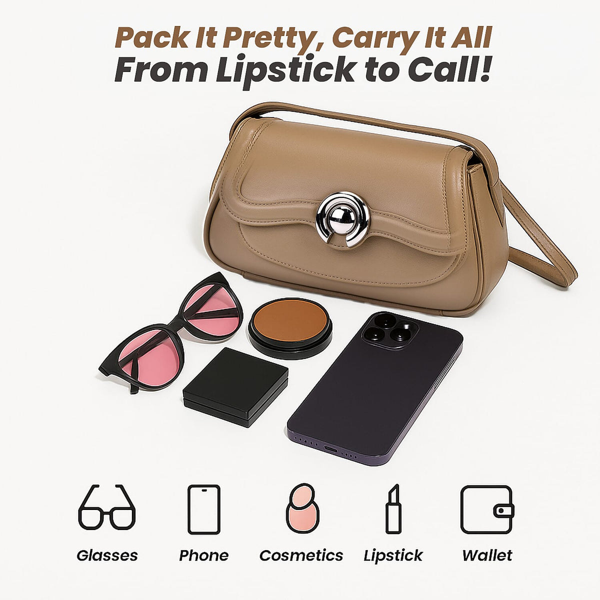 New Brand Launch - Grand Pelle Genuine Leather Crossbody Bag with Adjustable Strap - Khaki V32631049 2