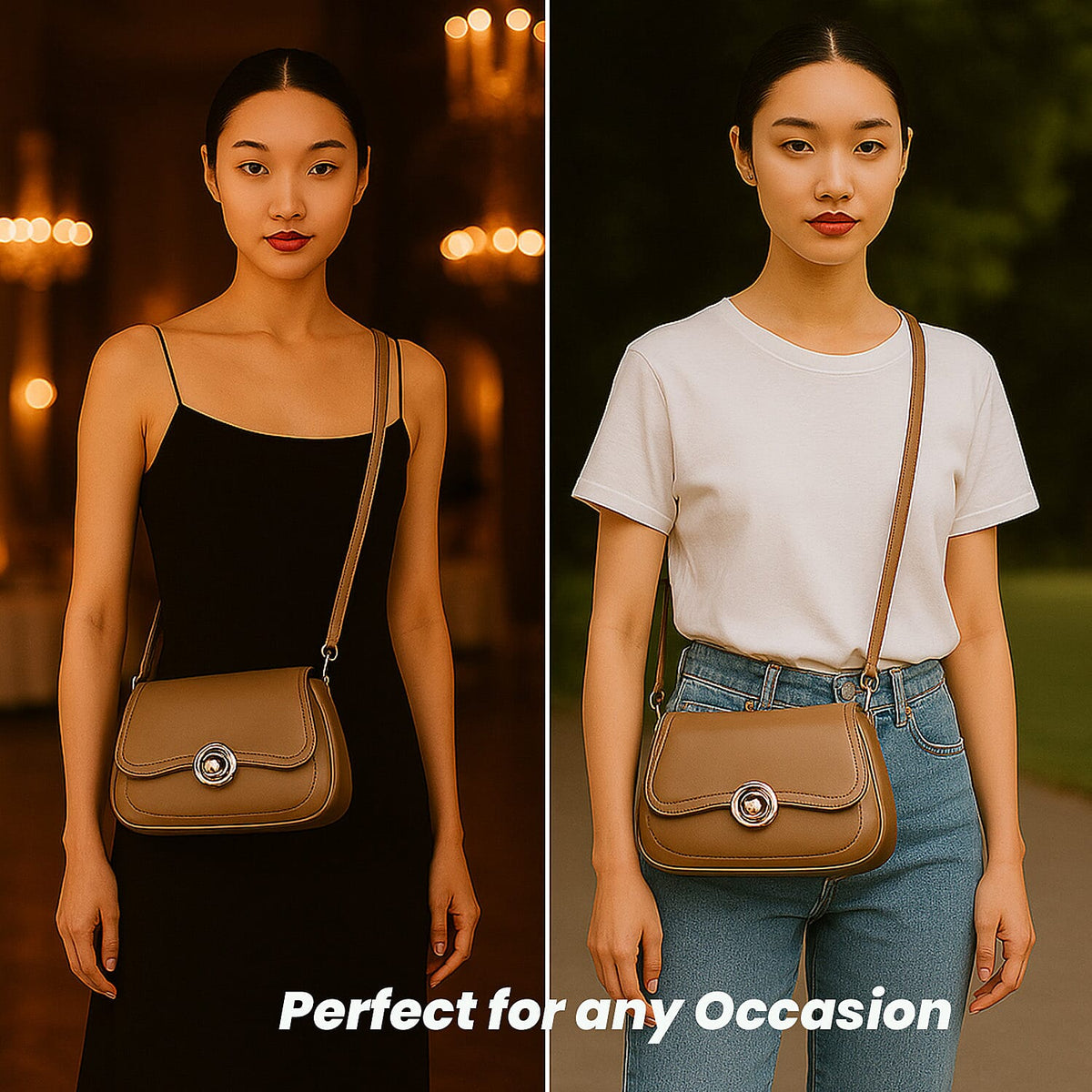 New Brand Launch - Grand Pelle Genuine Leather Crossbody Bag with Adjustable Strap - Khaki V32631049 4