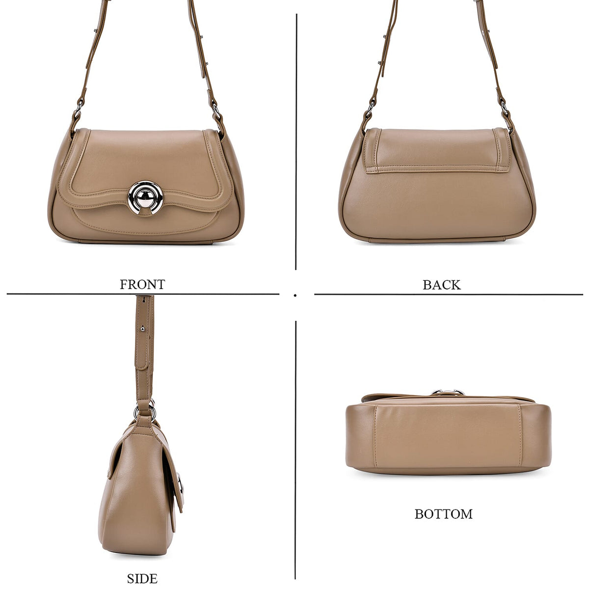 New Brand Launch - Grand Pelle Genuine Leather Crossbody Bag with Adjustable Strap - Khaki V32631049 6