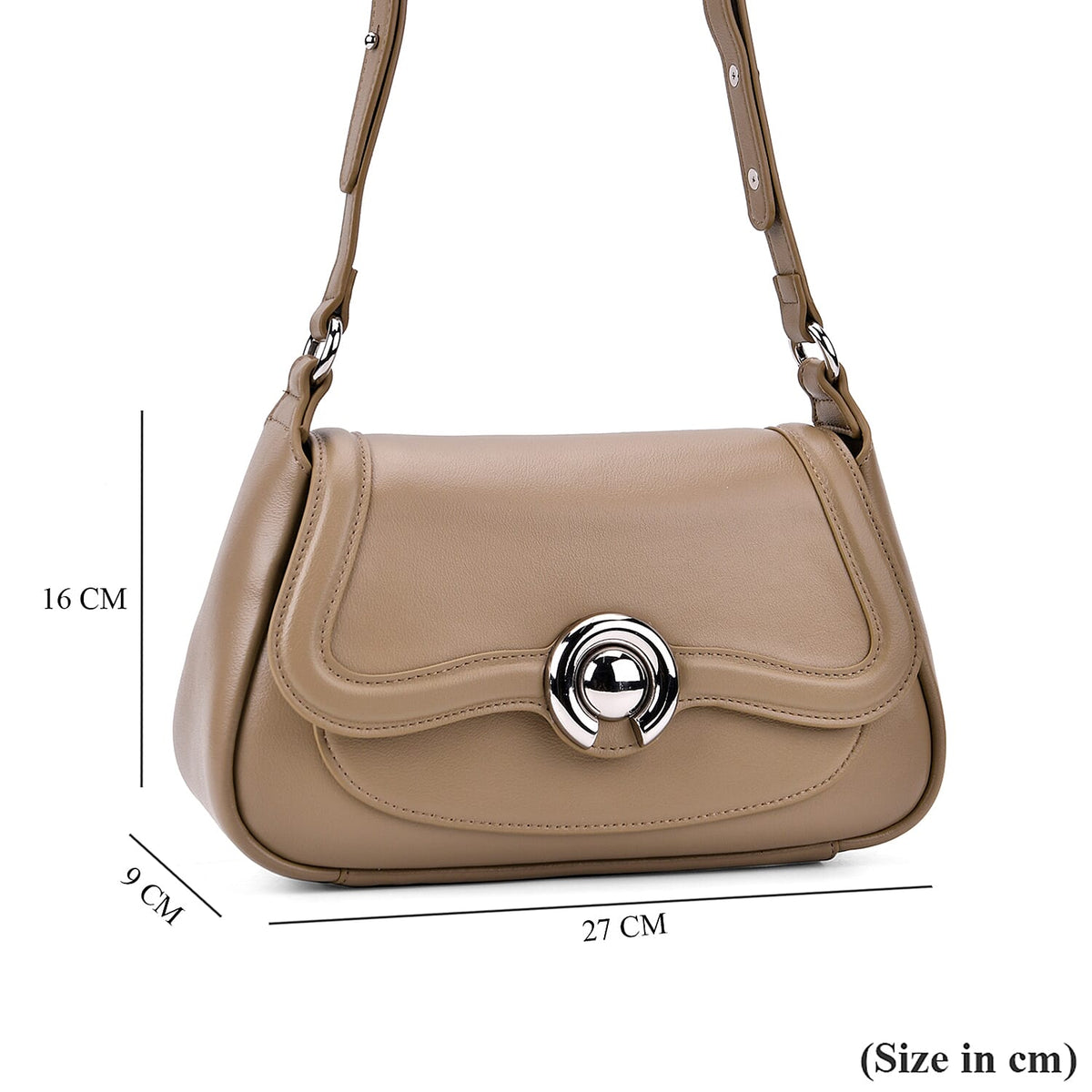 New Brand Launch - Grand Pelle Genuine Leather Crossbody Bag with Adjustable Strap - Khaki V32631049 7