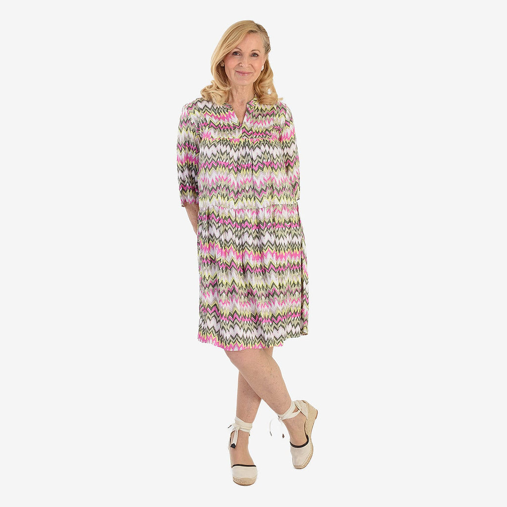 La Marey Brush Stroke Print Midi Dress (Size 12) - Olive & Pink