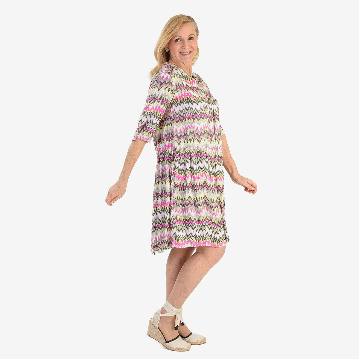 La Marey Brush Stroke Print Midi Dress (Size 12) - Olive &amp; Pink V32674127 2