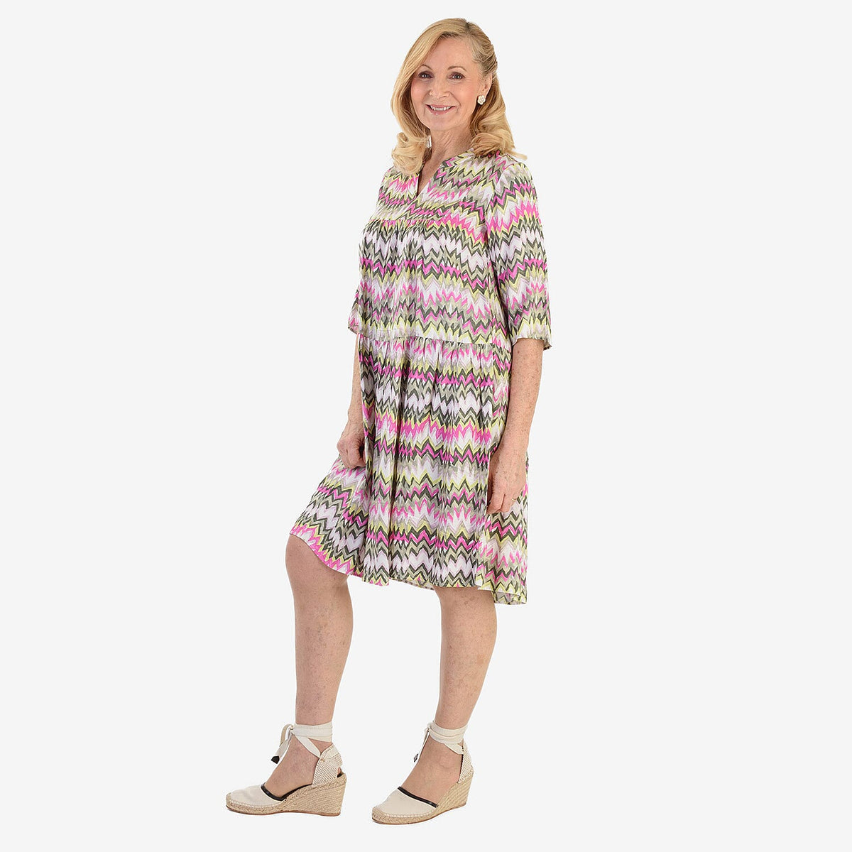 La Marey Brush Stroke Print Midi Dress (Size 12) - Olive &amp; Pink V32674127 3