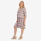 La Marey Brush Stroke Print Midi Dress (Size 12) - Olive & Pink