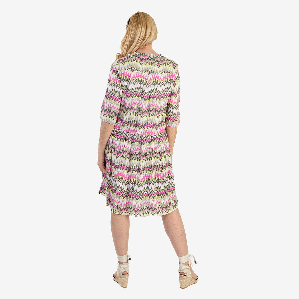 La Marey Brush Stroke Print Midi Dress (Size 12) - Olive & Pink