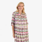 La Marey Brush Stroke Print Midi Dress (Size 12) - Olive & Pink