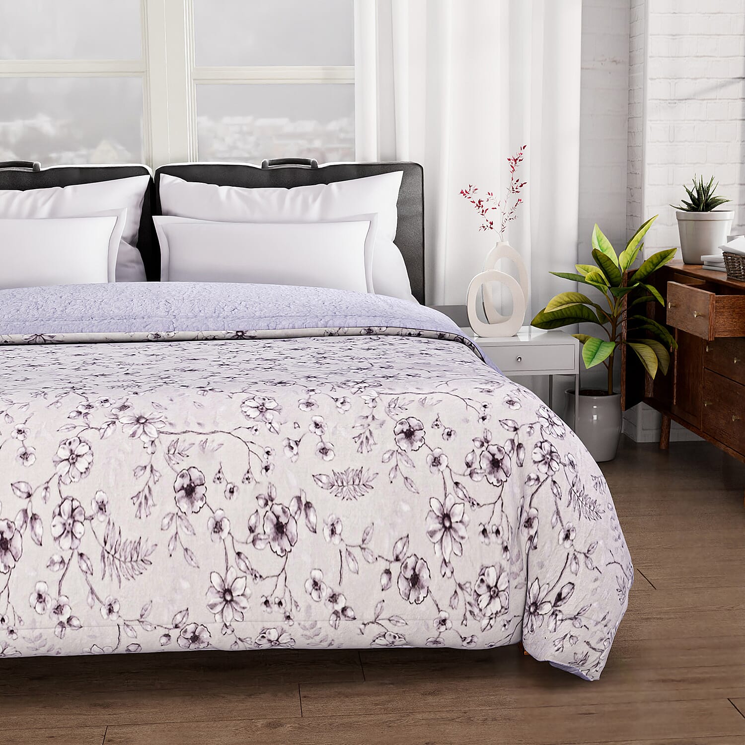 Flower and Leaves Printed Blanket Set - Extra Large 7780423 2