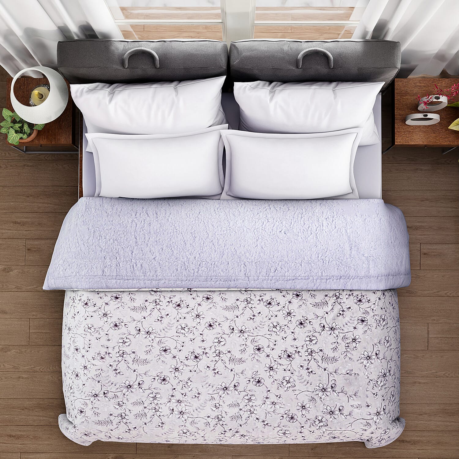Flower and Leaves Printed Blanket Set - Extra Large 7780423 3