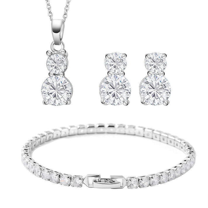 New York Close Out - 3 Piece Set - Simulated Diamond Pendant with Chain (Size 20-2 Inch Ext.), Tennis Bracelet (Size 7.75 Inch) &amp; Earrings 4110796 1
