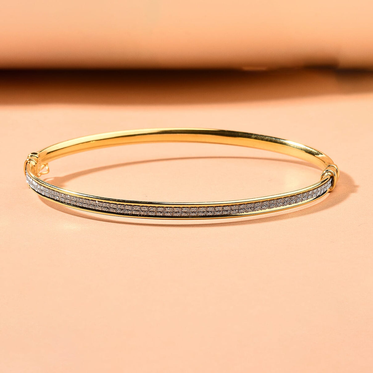 New York Close Out Deal - Diamond Cut Sand Blast Bangle (Size 7.5) in Yellow Gold Overlay Sterling Silver 3648983 1