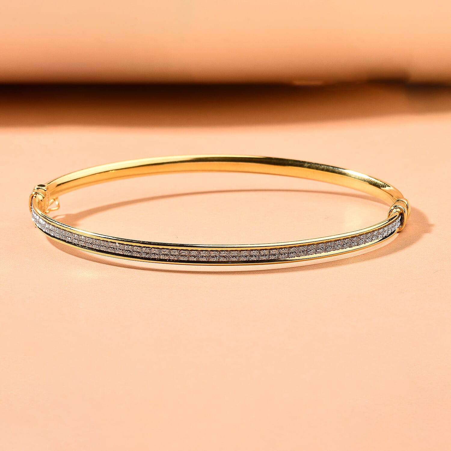 New York Close Out Deal - Diamond Cut Sand Blast Bangle (Size 7.5) in Yellow Gold Overlay Sterling Silver 3648983 1