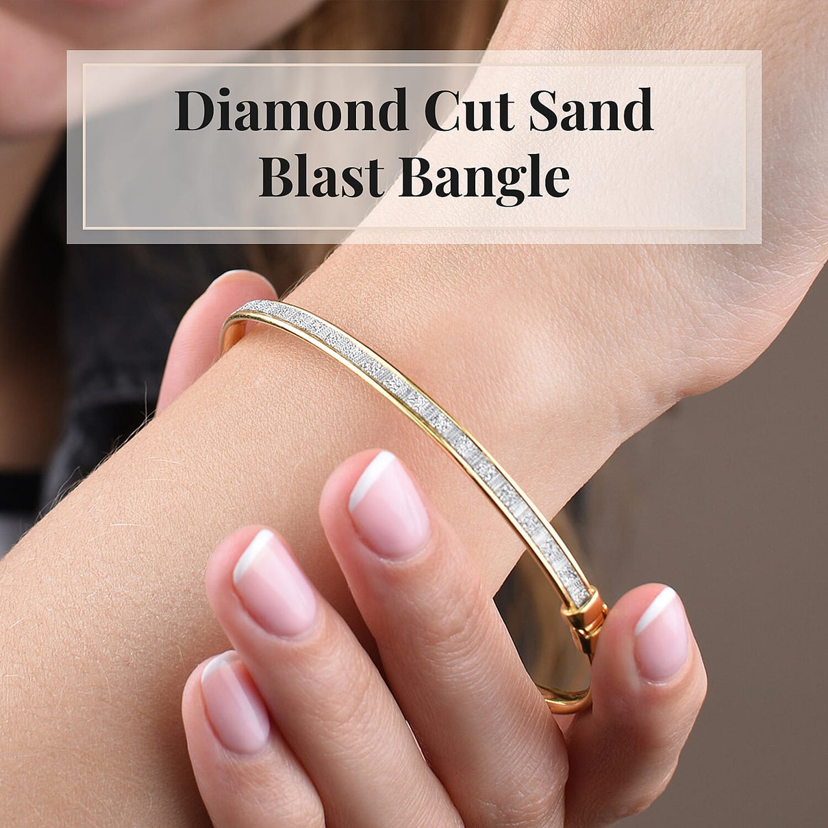 New York Close Out Deal - Diamond Cut Sand Blast Bangle (Size 7.5) in Yellow Gold Overlay Sterling Silver 3648983 2