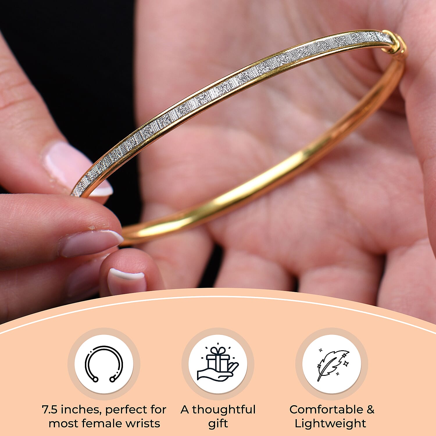 New York Close Out Deal - Diamond Cut Sand Blast Bangle (Size 7.5) in Yellow Gold Overlay Sterling Silver 3648983 3