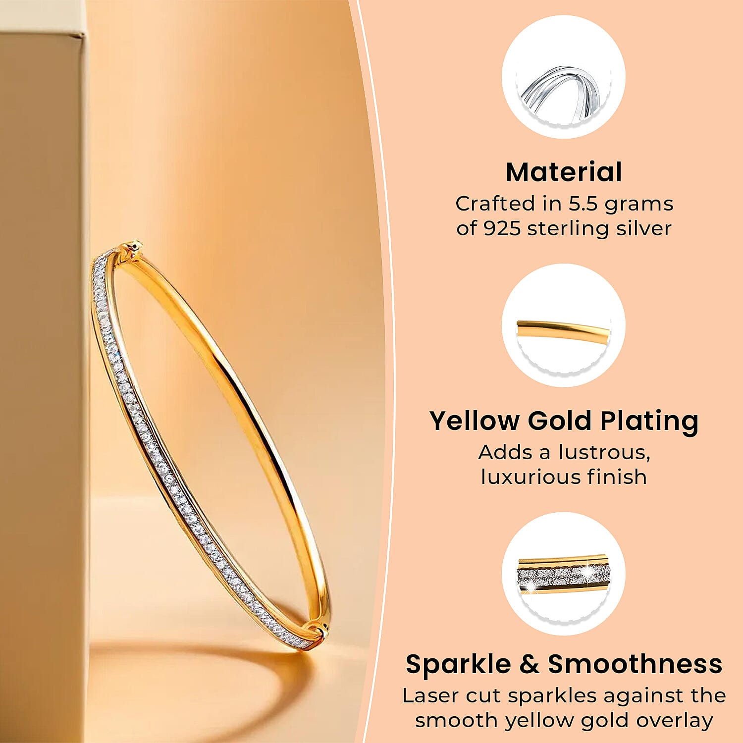 New York Close Out Deal - Diamond Cut Sand Blast Bangle (Size 7.5) in Yellow Gold Overlay Sterling Silver 3648983 4
