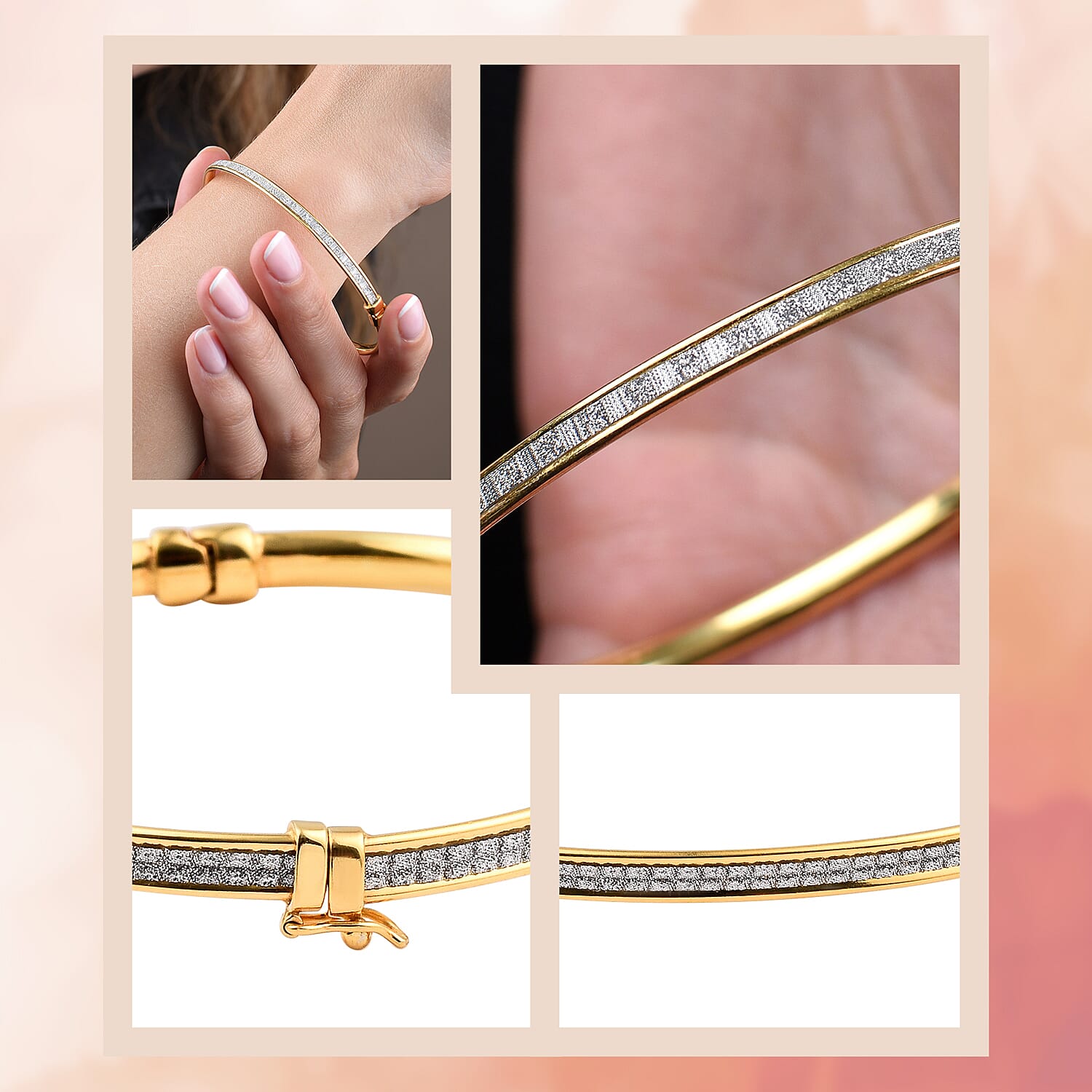 New York Close Out Deal - Diamond Cut Sand Blast Bangle (Size 7.5) in Yellow Gold Overlay Sterling Silver 3648983 6