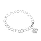 New York Close Out Sterling Silver Round Link Heart Charms Bracelet (Size 7.5) with Spring Ring Clasp.
