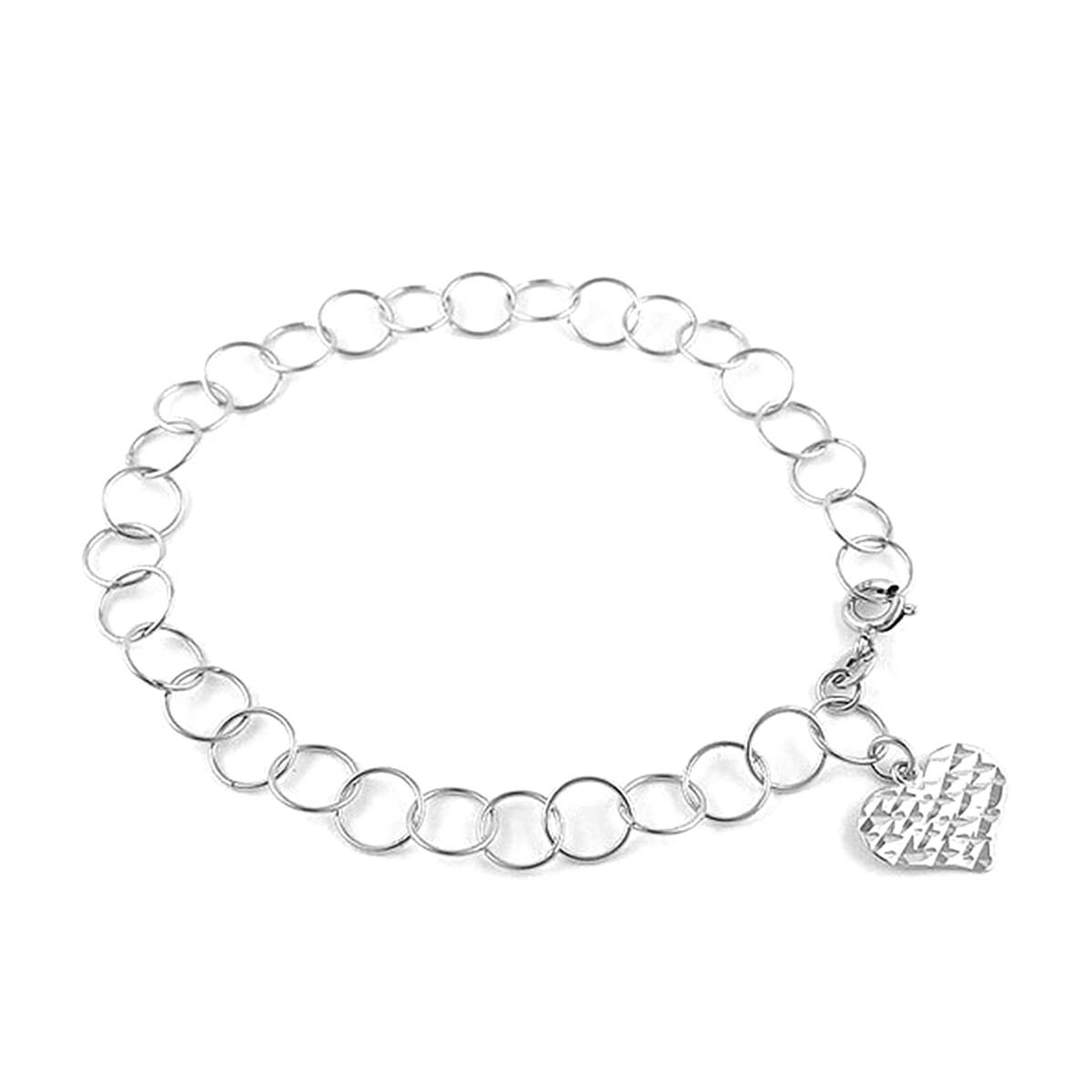 New York Close Out Sterling Silver Round Link Heart Charms Bracelet (Size 7.5) with Spring Ring Clasp. 6319205 0