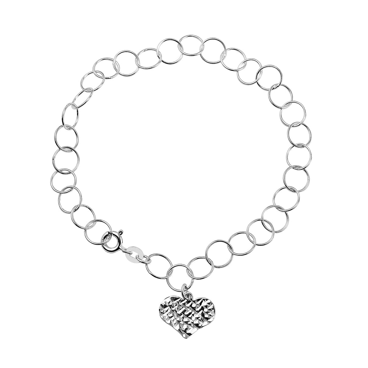 New York Close Out Sterling Silver Round Link Heart Charms Bracelet (Size 7.5) with Spring Ring Clasp. 6319205 2