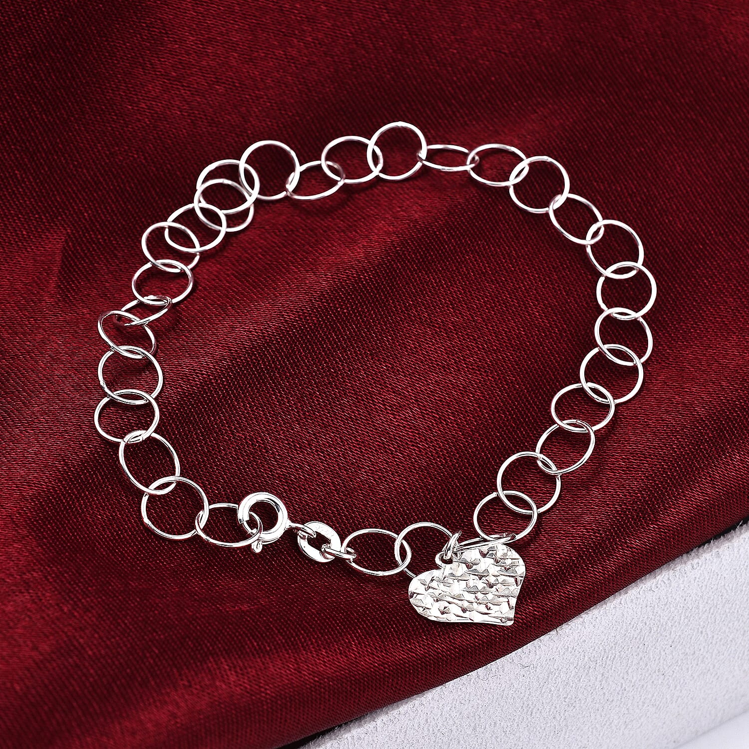 New York Close Out Sterling Silver Round Link Heart Charms Bracelet (Size 7.5) with Spring Ring Clasp. 6319205 3