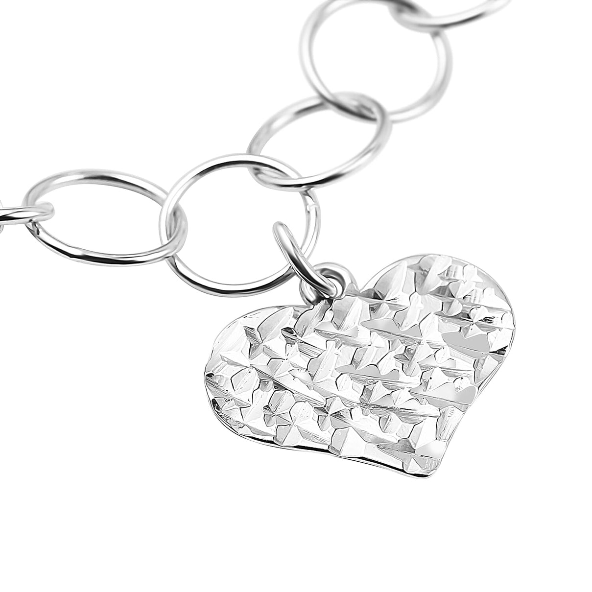 New York Close Out Sterling Silver Round Link Heart Charms Bracelet (Size 7.5) with Spring Ring Clasp. 6319205 4