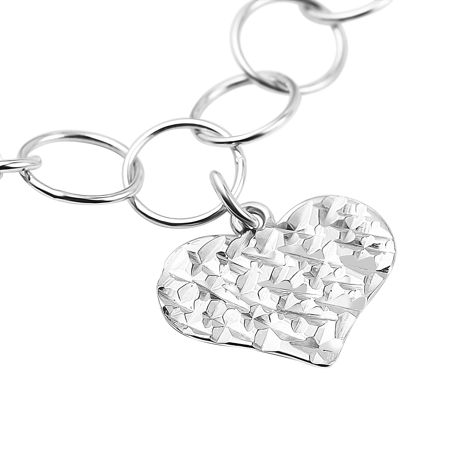 New York Close Out Sterling Silver Round Link Heart Charms Bracelet (Size 7.5) with Spring Ring Clasp. 6319205 4