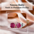 One Time Closeout Ruby Stud Earrings in Platinum Overlay Sterling Silver