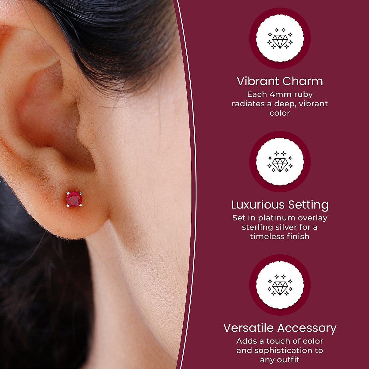 African Ruby (4 mm) Stud Earrings in Platinum Overlay Sterling Silver 7544885 3