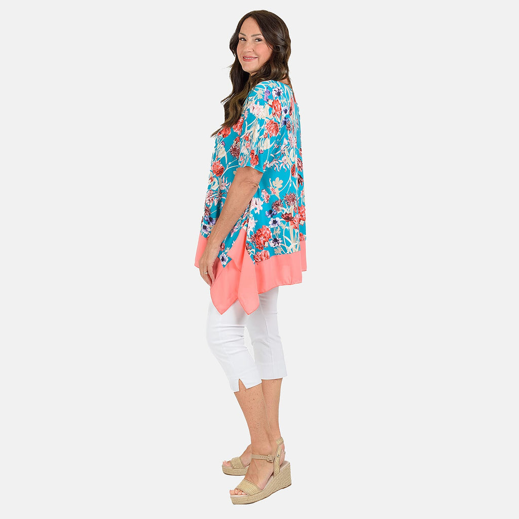 Nicole Chiffon Tunic (Size 1x1 cm) - Aqua Floral