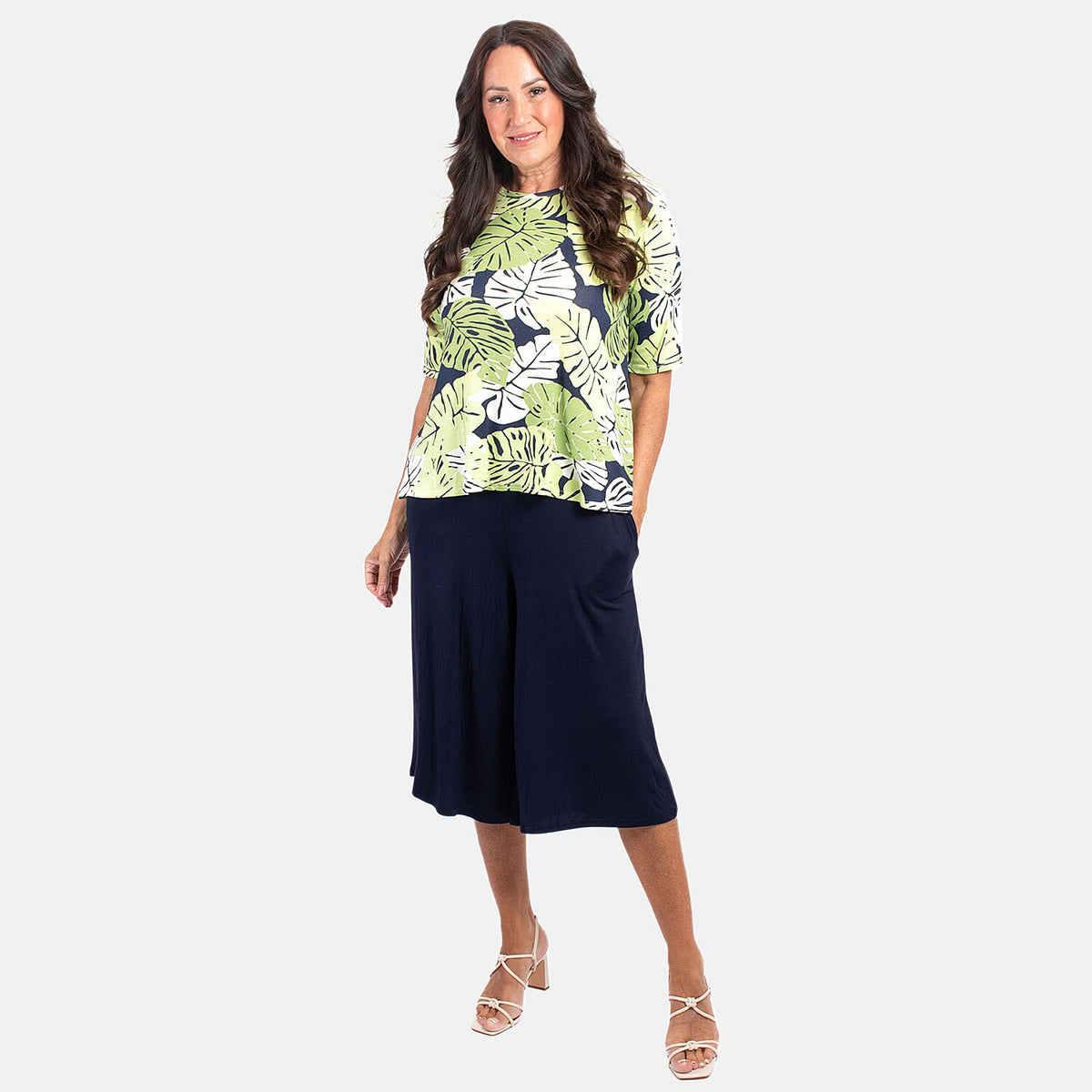Nicole Leaf Printed Culotte Set - Green &amp; Black (Size 8 to 10) V32610003 0