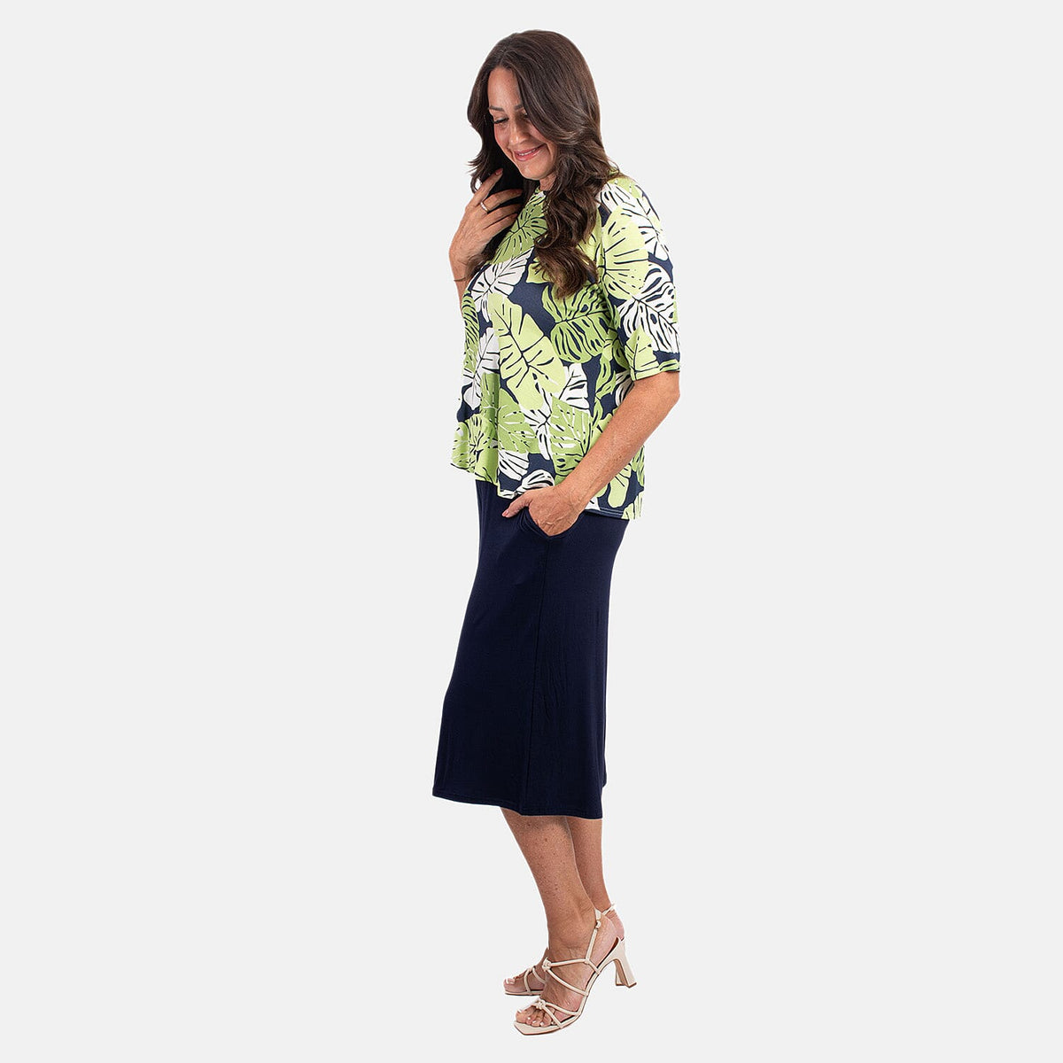 Nicole Leaf Printed Culotte Set - Green &amp; Black (Size 8 to 10) V32610003 1