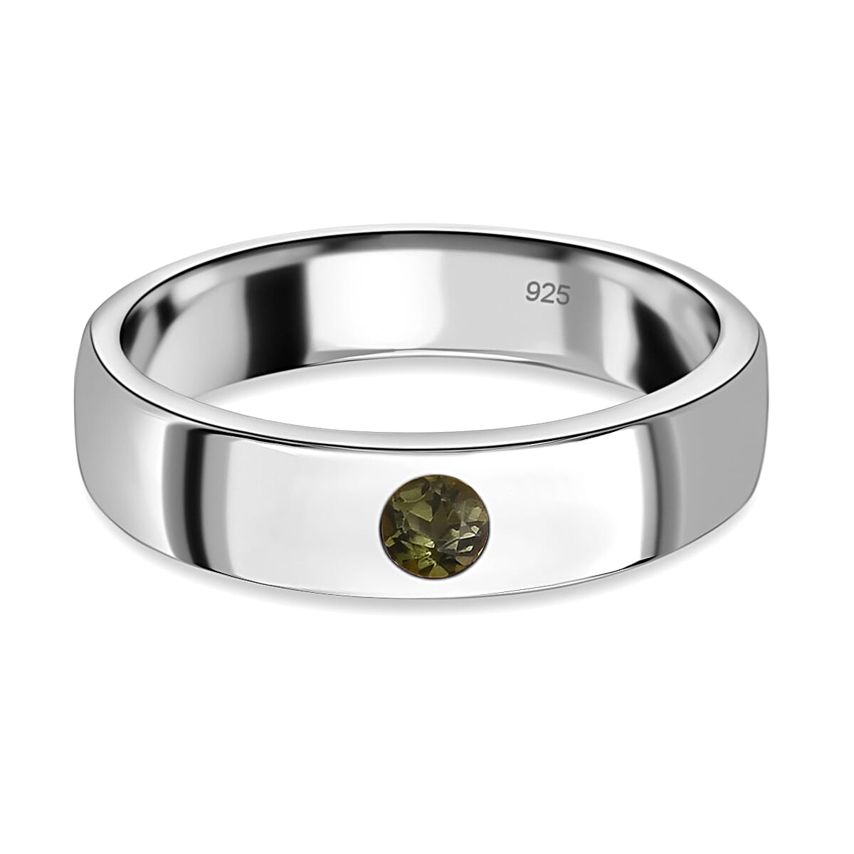 Green Tourmaline Solitaire Wedding Band Ring in Platinum Overlay Sterling Silver 3731996 0