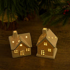 Set of 2 - Porcelain Houses Night Light - White