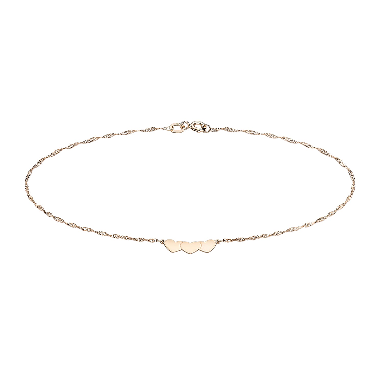 9K Rose Gold Heart Twist Curb Chain Anklet 9 Inch 7569605 0