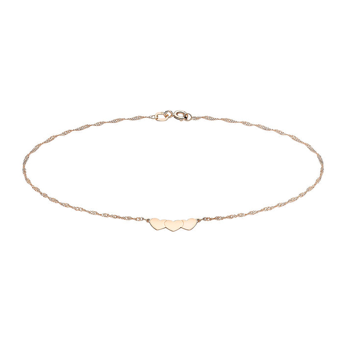 9K Rose Gold Heart Twist Curb Chain Anklet 9 Inch 7569605 1