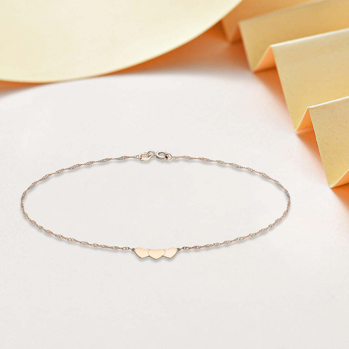 9K Rose Gold Heart Twist Curb Chain Anklet 9 Inch 7569605 2
