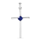 9K White Gold Blue Sapphire Solitaire Cross Pendant