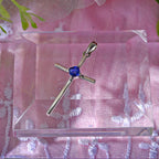 9K White Gold Blue Sapphire Solitaire Cross Pendant