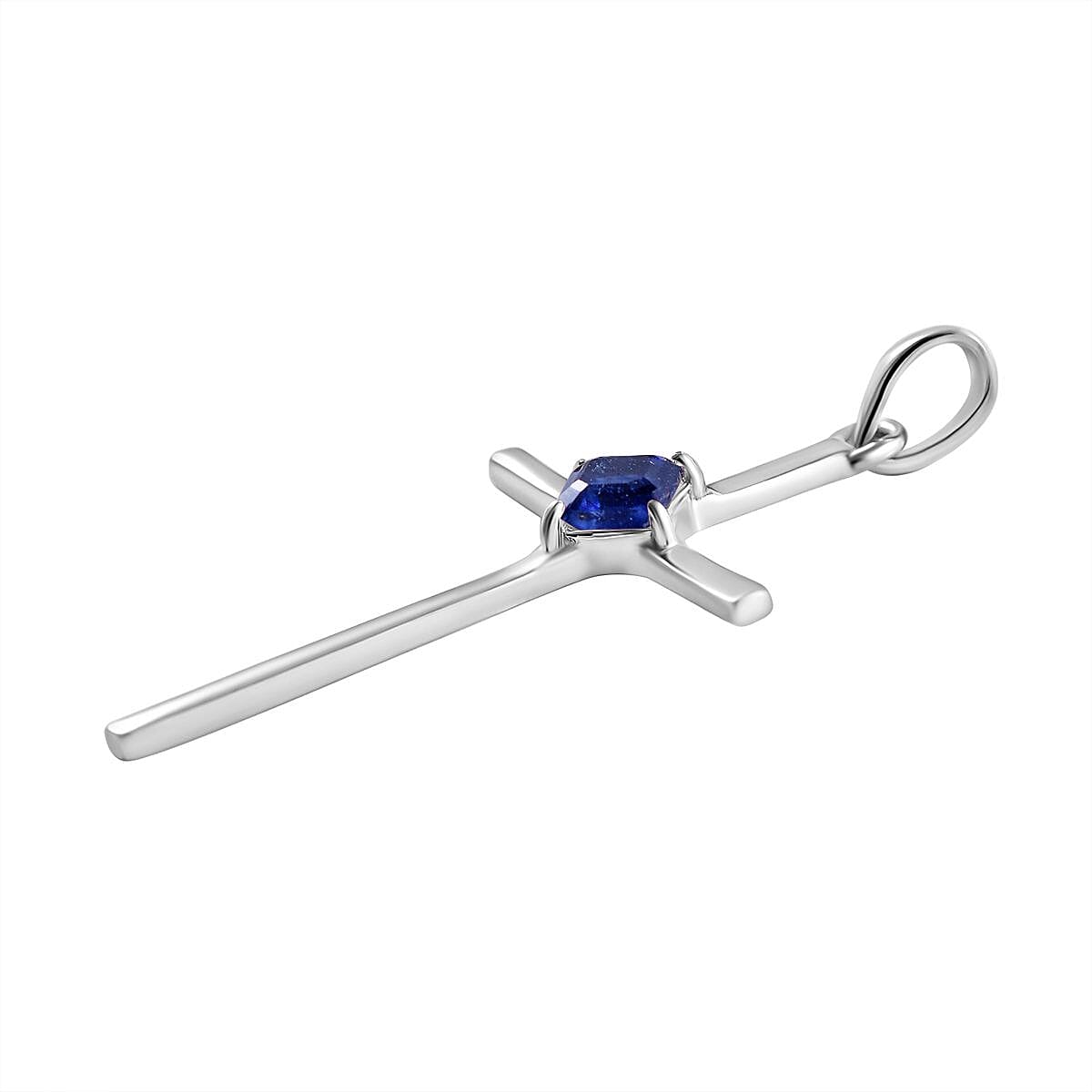 9K White Gold Blue Sapphire Solitaire Cross Pendant 7628642 4