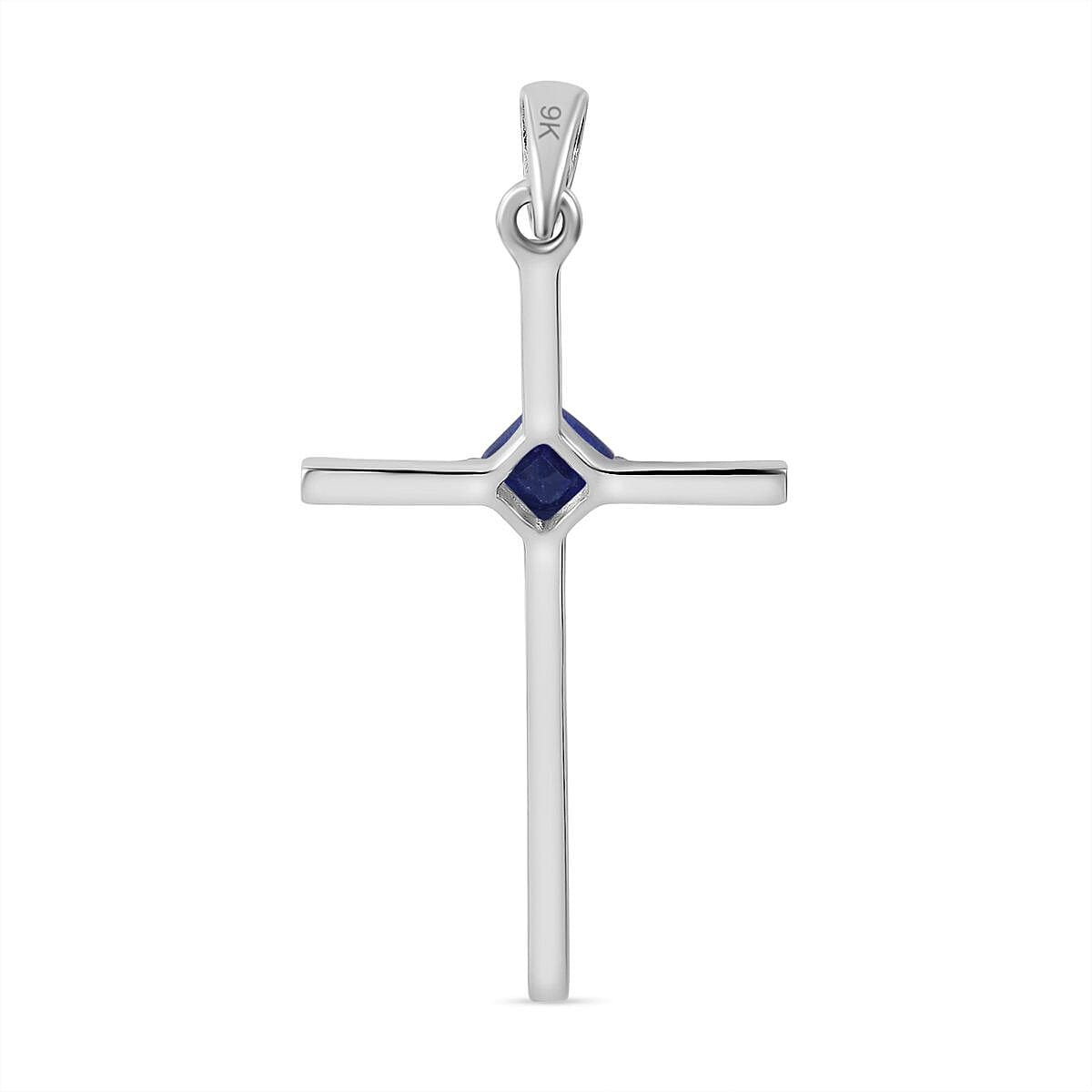 9K White Gold Blue Sapphire Solitaire Cross Pendant 7628642 5