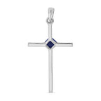 9K White Gold Blue Sapphire Solitaire Cross Pendant