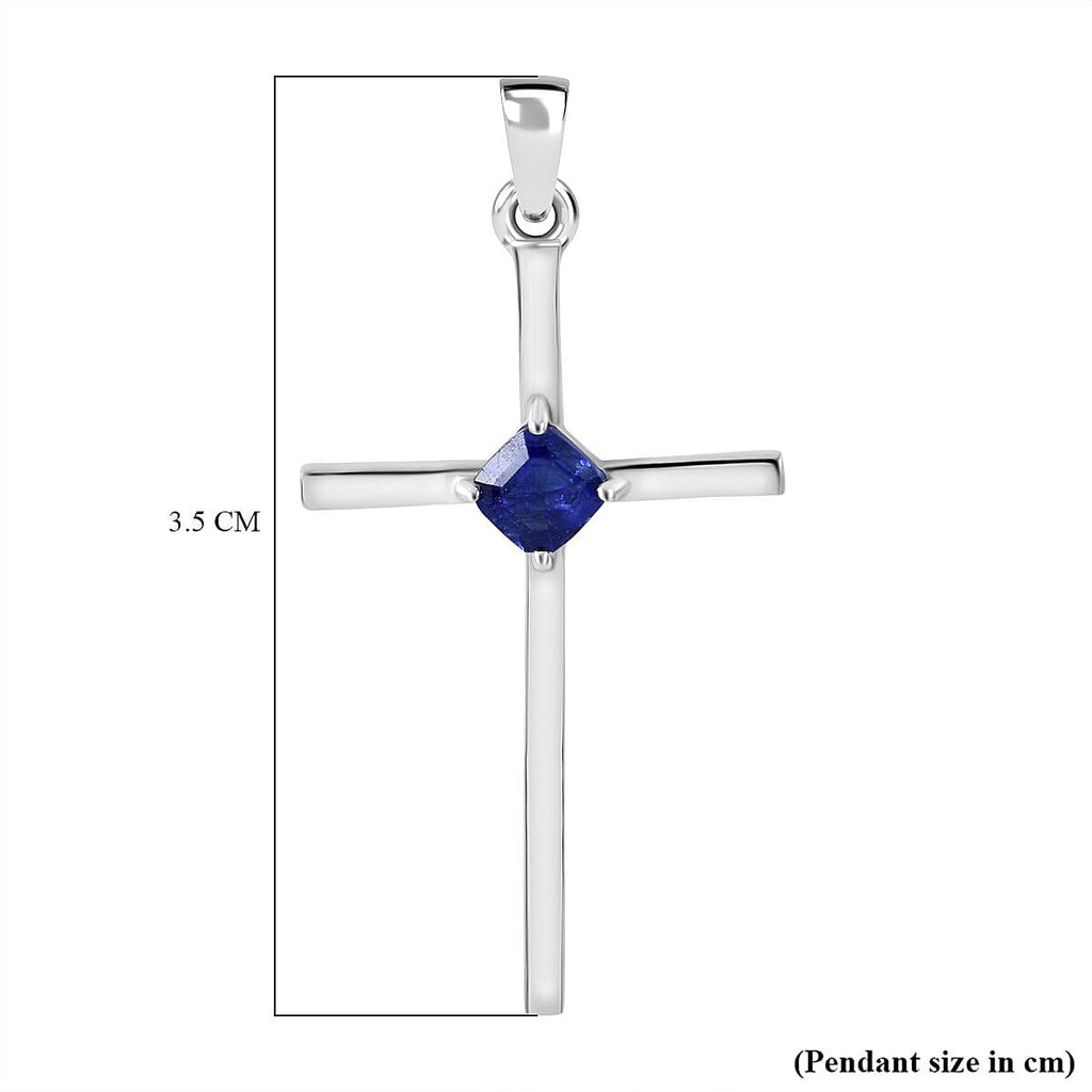 9K White Gold Blue Sapphire Solitaire Cross Pendant
