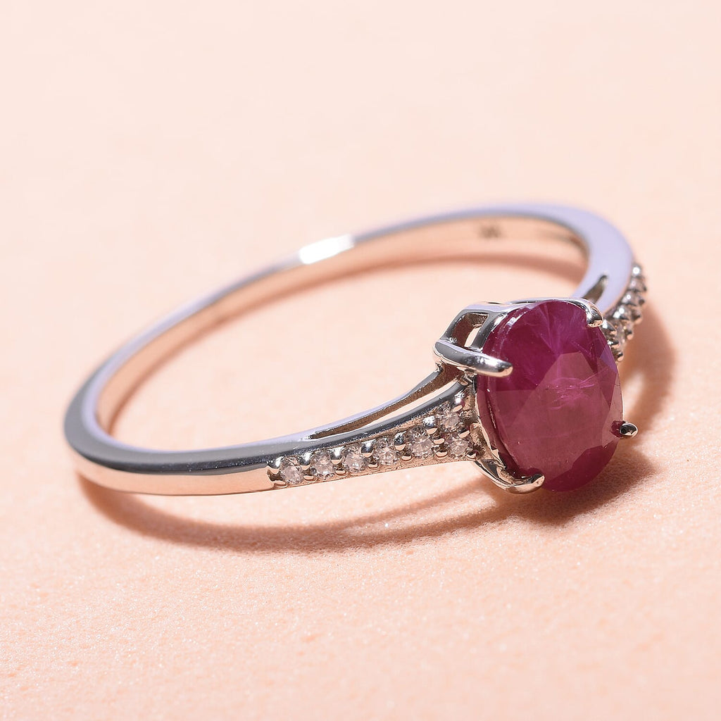 9K White Gold Ruby and Moissanite Ring 1.20 Ct.
