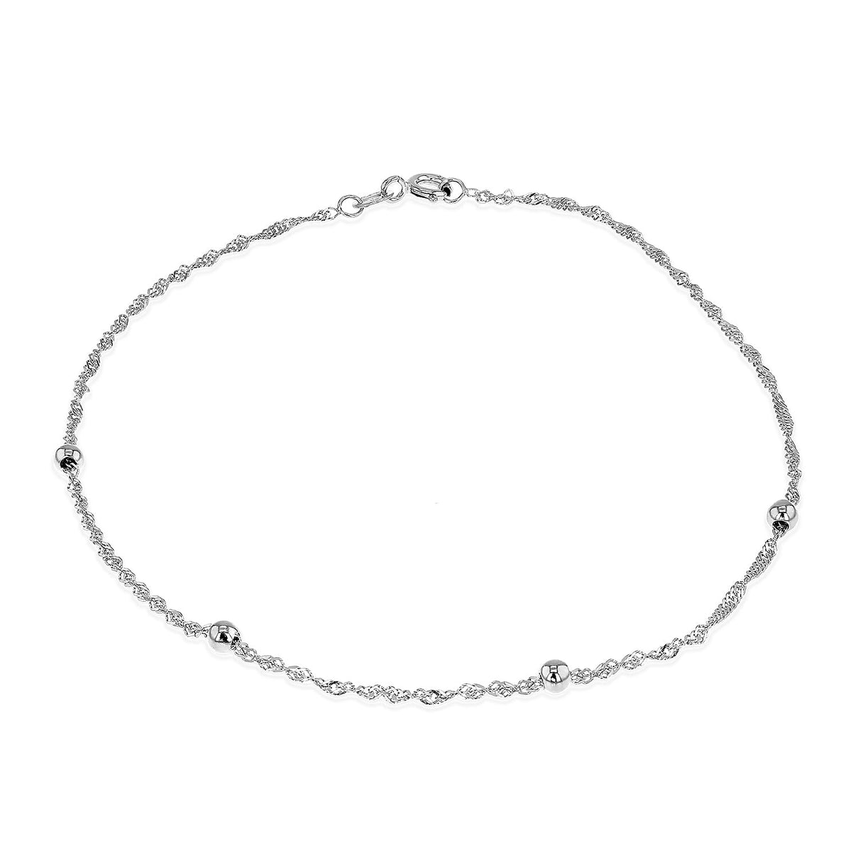 9K White Gold Twist Curb Chain and Balls Anklet 10 Inch 7569597 0