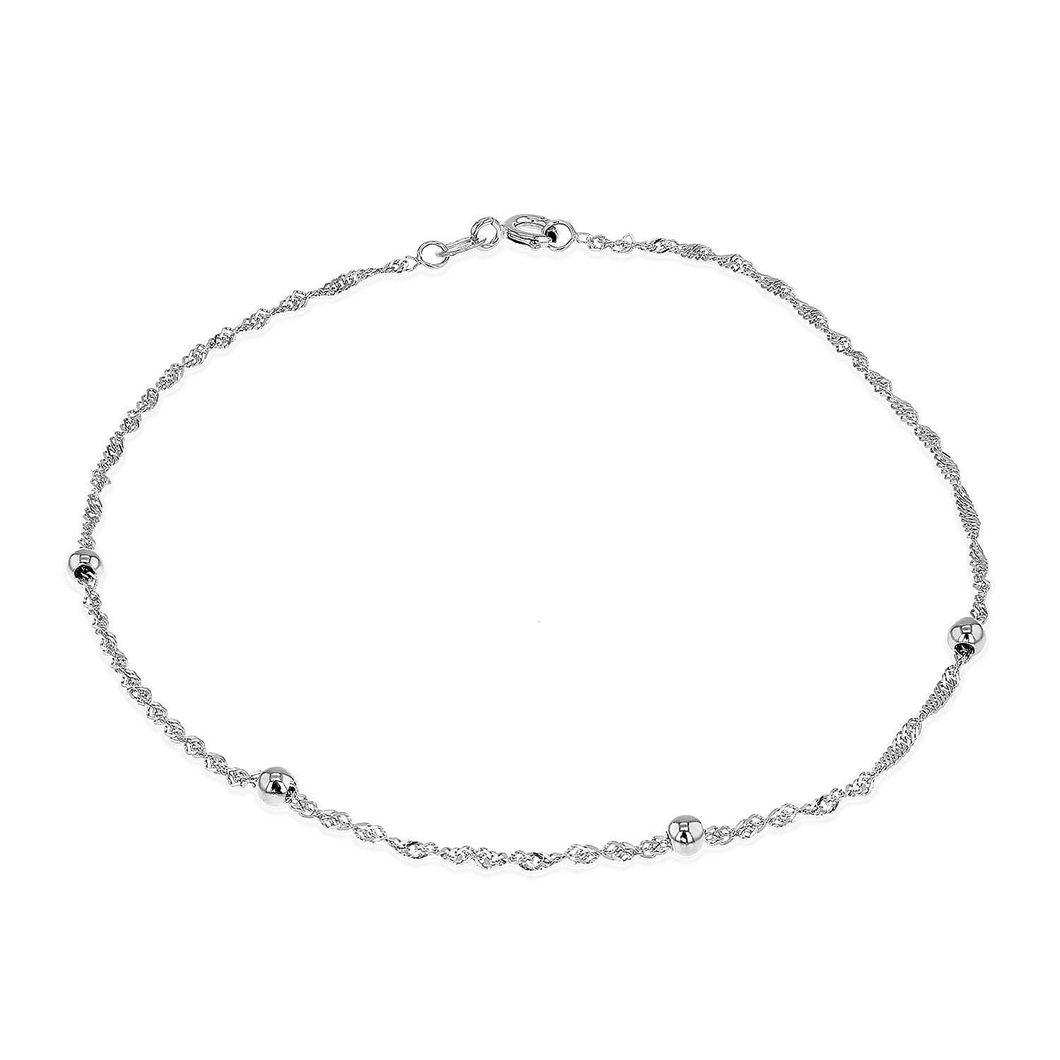 9K White Gold Twist Curb Chain and Balls Anklet 10 Inch 7569597 0