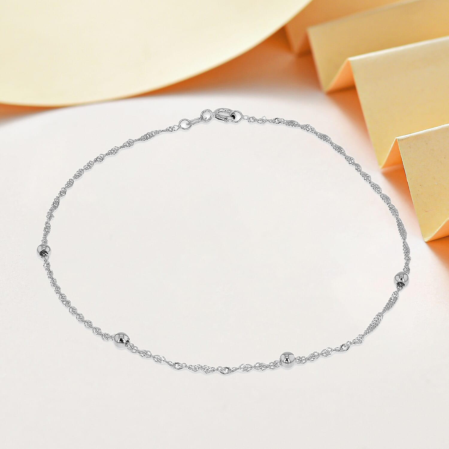 9K White Gold Twist Curb Chain and Balls Anklet 10 Inch 7569597 2