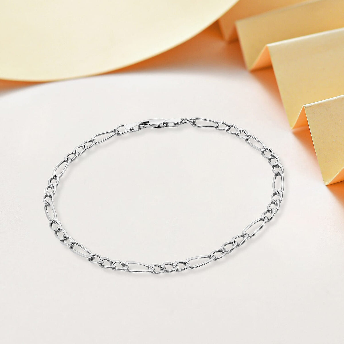9K White Gold Diamond Cut Figaro Anklet 9.5 Inch 7569609 2