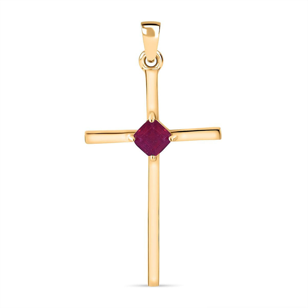 9K Yellow Gold African Ruby Solitaire Cross Pendant