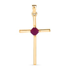 9K Yellow Gold African Ruby Solitaire Cross Pendant