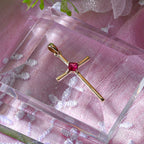 9K Yellow Gold African Ruby Solitaire Cross Pendant